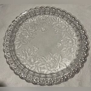 Home Beautiful Rose Pearls Collection Crystal Cake Plate 13 1/8”